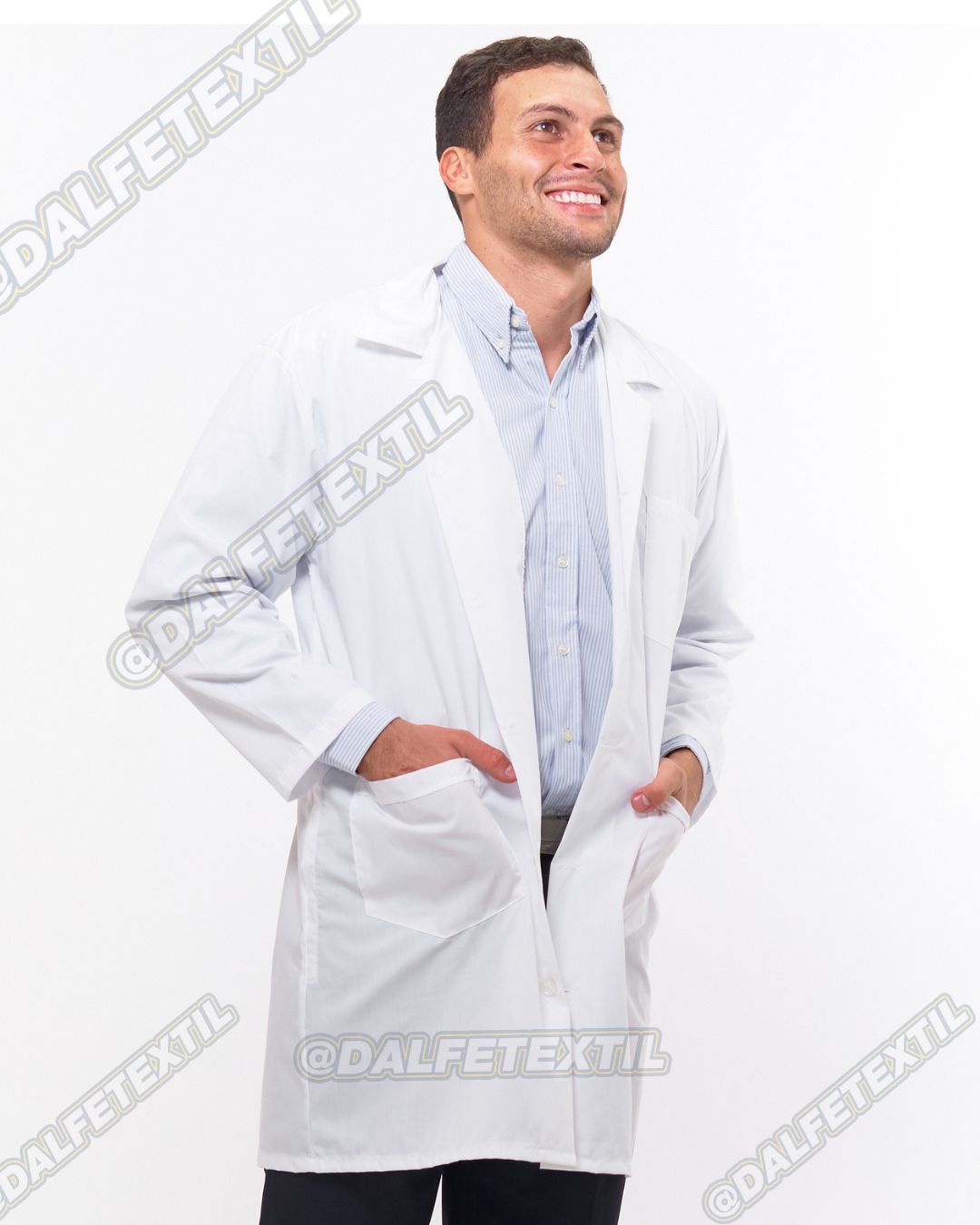 Bata Médica de Permalina Manga Larga Caballero